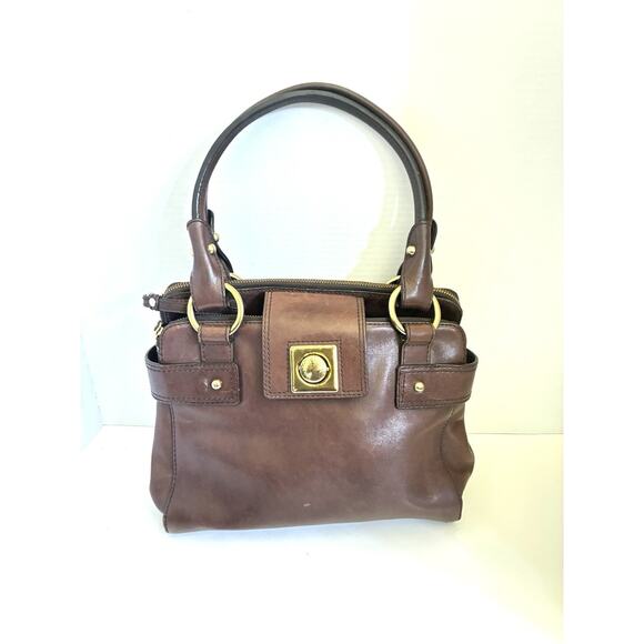 Banana Republic Smooth Chocolate Brown Leather Satchel Purse Bag - Picture 1 of 11